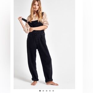 NWT Free People Ziggy Overalls XS Mineral Black Denim